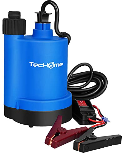 TecHome 12v Pump,1500GPH Water Transfer Pump Sump Pump Submersible Water Pump, With 20 Feet Power Cord.