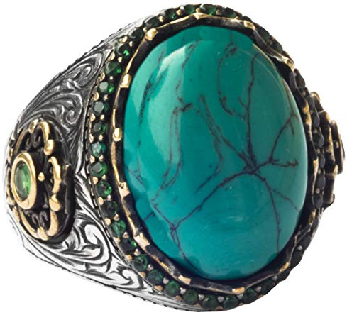 Falcon Jewelry KAMBO - Anillo de plata de ley 925 con piedra turquesa creada para hombre, chapado en oro, anillo de plata hecho a mano, plata, turquesa creada, Plata, Turquesa sintética