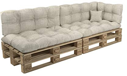 POKAR pallkuddar, set om 6 med vacker quiltning, kudde: 2x sittdynor 120x80cm + 2x ryggdynor 120x40cm + 1x sidokuddar 60x40cm + 1x kudde 40x40cm, pallsoffa, utan pallar, beige