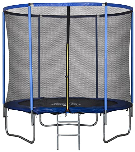 HOMCOM Trampolino Elastico da Esterno, Tappeto Elastico per Adulti da Giardino con Rete di Sicurezza e Bordo Imbottito, Giochi da Giardino e Casa, Ø244x240cm, Blu e Nero