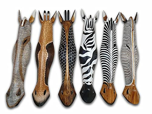 Trämask zebra eller giraff – väggmask vilda djur – 30–100 cm safari-djur som snidad mask för väggen (stor)