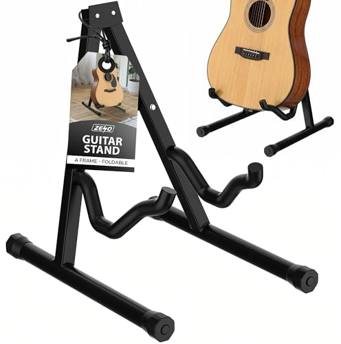 ZENO A Frame Guitar Stand | Universal Folding Electric Acoustic Bass Stand | Portable Holder for Acoustic Electric Guitar Bass | Black