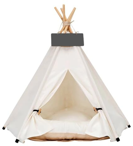 Pet Teepee Dog & Puppy Cat Tents Tipi Bed Portable Houses with Thick Cushion for Pets Up to 15lbs