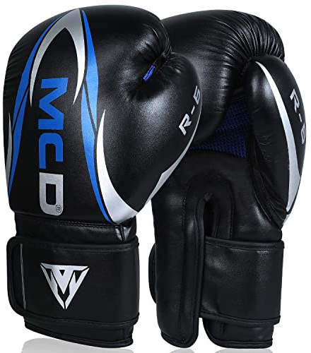 MCD Boxing Gloves Men and Women 10oz, 12oz 14oz, 16oz Boxing Training Muay Thai Gloves, Perfect Punch Bag Gloves Boxing Bag Gloves MMA Sparring Gloves (Black Blue, 14oz)