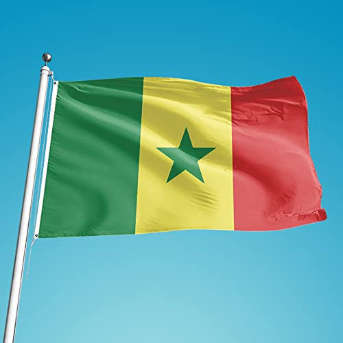Drapeau du Sénégal 150 x 90 cm avec 2 œillets Métalliques Grand Drapeau National Sénégalais Flag Senegal Fanion Tissue Parfait Pour Les Festivals, Manif, Decoration Extérieur du Jardin Défilé