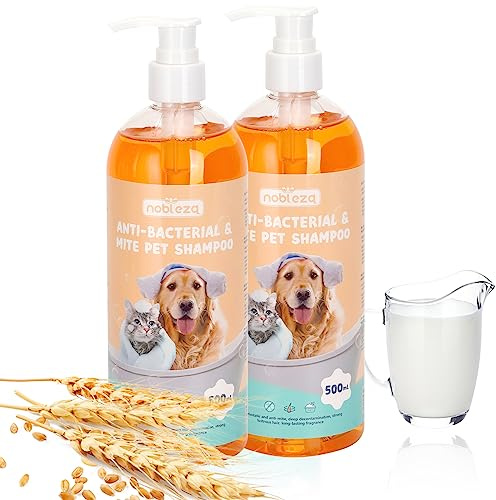 Nobleza 2 x 500ML Champú para Perros y Gatos de Agua con Citronela Hipoalergénico,Calma Champú Repelente Antipulgas E Insectos con Fragancia de Leche y Avena 1L