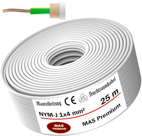 Cavo di alimentazione per ambienti umidi, da 5 a 100 m, NYM-J 1 x 4 mm², cavo elettrico OFC, anello per posa fissa (25 m)