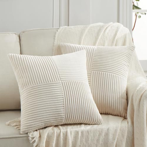 FDTERN 2er Set Creme Beige Kordsamt Kissenbezug 35x35 Weich Moderne Dekorative Kissenbezüge Kissenhülle Dekokissenbezug Sofakissen Dekokissen Boho Herbst Deko für Sofa Schlafzimmer Wohnzimmer Balkon