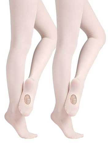 Dayrose Ballet Pink Tights for Girls, 60D Ultra Soft Transition Tights for Big Kids 6-8 Years, 2 Pairs