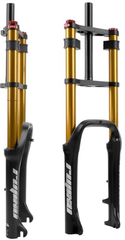 BSFHQS Mountain Bike Suspension Fork 20 Inch 4.0 Fat Tire Bike Fork 120mm Travel 1-1/8 Straight Air Fork Double Shoulder Disc Brake Front Fork 9 * 135mm QR Rebound Adjust(Gold)