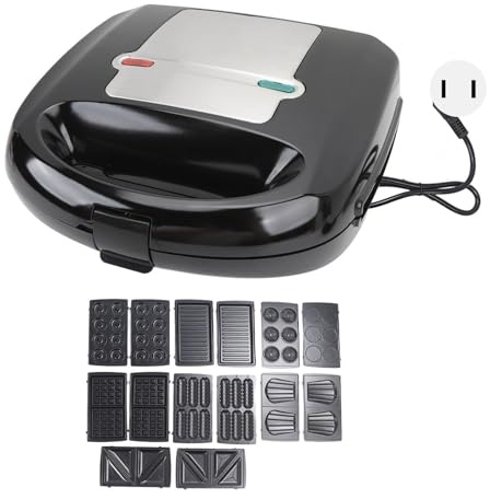 8 in 1 Sandwich Maker Panini Press Stick Proof Breakfast Machine with 14 Removable Plates for Sandwich Donut Waffle Nut Madeleine Cake Steak Hot Dog Cookie (US Plug 110V)