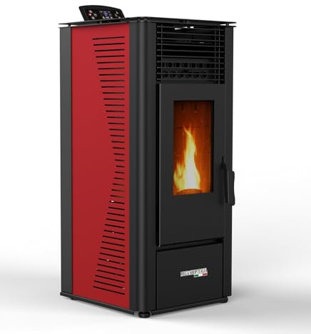 Stufa a Pellet 10kW ad Aria Ventilata Rodi Riscaldamento Alta Efficienza 100mq (Bordeaux)