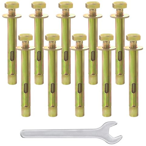 KtbeYTi 22 Stück M6 x 60 mm Dehnbolzenschraube Keilanker Bolzenanker Ankerbolzen Dehnschrauben Außensechskant Q235 Kohlenstoffstahl mit Schraubenschlüssel für Mauerziegel Schwerlast Beton (Golden)