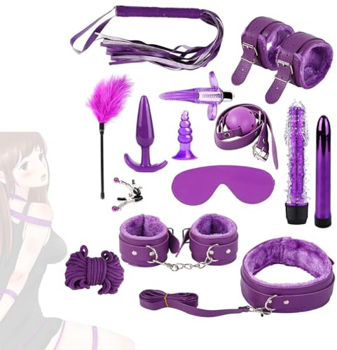 Un juego de 15 piezas de peluche de cuero morado para la fiesta de juegos de rol accesorios para aumentar la diversión del juego