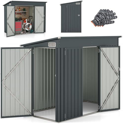 GiantexUK 8 x 4FT Metal Garden Shed With Air Vents, Lockable Front & Side Doors, Slope Roof Storage Building for Patio Backyard Garage Lawn