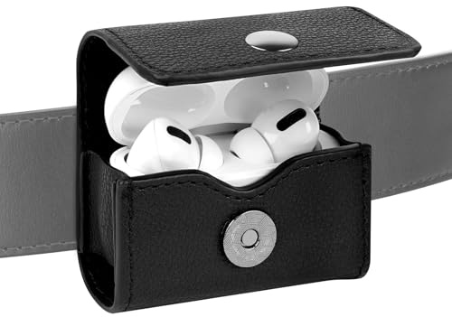 Geekria Estuche para Auriculares con Clip de cinturón Compatible con Apple AirPods Pro 3/2, AirPods 4, Funda Protectora de Cuero con Bucle para cinturón, Soporte para Correa de Bolso y Viajes (Negro)