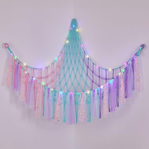Ellaseek Toy Hammock Soft Cuddly Toys Storage for Stuffed Animals Corner Hanging Net Soft Plushies Macrame Organiser for Girls Bedroom Accessories Kids Room Nursery Decor