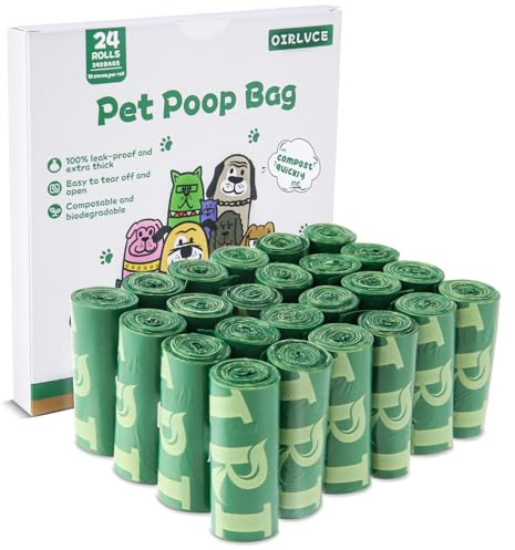 OIRLVCE 240 Dog Poo Bags 24 Rolls Coreless Dog Poop Bags, Extra Thick Strong Leak Proof Dog Waste Bags, Green