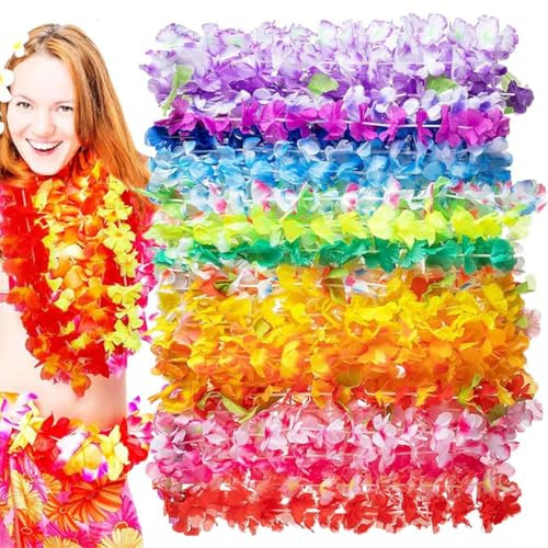 12 stycken Hawaiian krans, flerfärgade Hawaiian halsband, krans blommor för sommar strand kostym kransar, semester bröllop stränder, temastrand festdekorationer blommor bröllop gynnar
