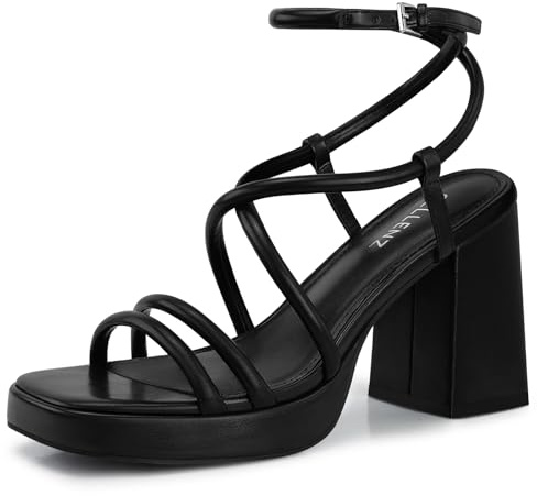 CELLENZ Women Chunky Platform Heels: Black Strappy High Heel Sandals 8