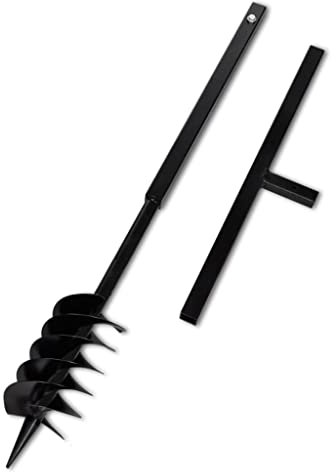 Fence Post Auger, Manual Garden Earth Auger Post Hole Digger Ground Drill with Handle 120 mm Double Spirals Steel Black