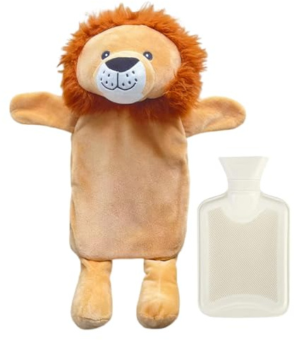 Borsa Acqua Calda,750 ml Borsa Acqua Calda Peluche,Scaldamani e Scaldapiedi Multiuso per L'inverno, con un Grazioso Design a Forma di Animaletto di Peluche, Regalo Creativo per Bambini (Leoncino)