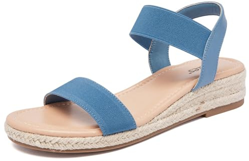 Veittes Sandales compensées à plateforme pour femmes,Sandales compensées espadrilles d'été habillées à talon avec bride élastique à la cheville, bride unique et orteils ouverts
