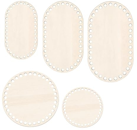5 unidades de suelo de mimbre para ganchillo, 15/20/25/30 cm, ovalado/redondo, cesta de ganchillo con base de madera, juego de base de mimbre para manualidades, cesta de ganchillo para manualidades
