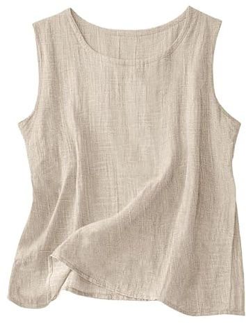 Youkly Linen Tops Women 2026 Linen Crewneck Tank Tops | for Women Fashion Vacation Shirts Beach Sleeveless Tops