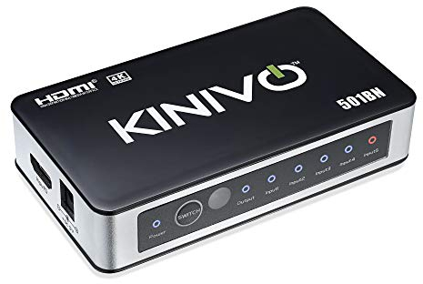 Kinivo 501BN 5-Port High Speed 4K 30Hz HDMI Switch With IR Wireless Remote And AC Power Adapter - For Xbox 360/One, PS4/PS3, Nintendo Switch, Blu-ray Player, Apple TV etc