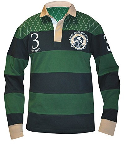 Croker Traditional Green and Navy Striped Rugby Jersey, XXX-Large - Cotton Long Sleeve Polo Shirt