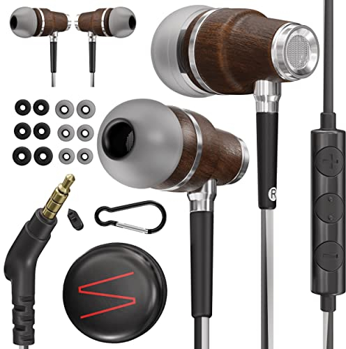 Symphonized® Auriculares con Cable y Microfono, Bajos 8mm con Madera de Bubinga Sonido 3D, Auriculares Cancelacion Ruido Activa Premium, Cable Jack 3.5 mm, Control Volumen Movil, Pc y Tablet. NRG