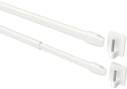 INTERDECO Vitragestangen ausziehbar, Scheibenstangen mit Klebehaken aus Metall und Kunststoff, zum Kleben, Weiß, für Scheibengardinen und Kurzgardinen, Typ 2011012, 2 Stück, 60-100 cm