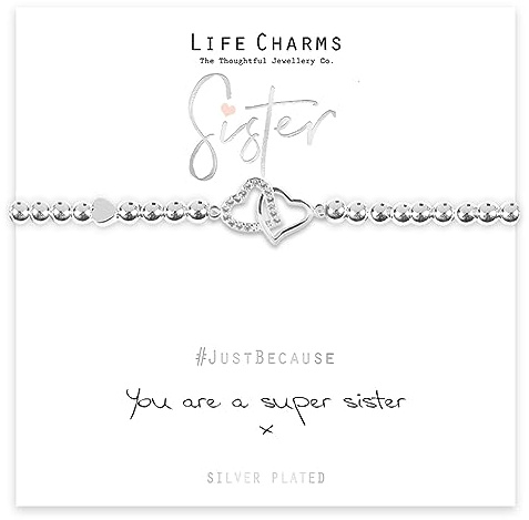 Life Charms Women Jewellery Super Sister Double Heart Bracelet Wristband Ladies