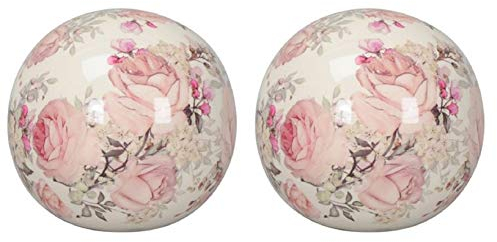 Dio dekorative Deko-Kugel Keramik-Kugel Motiv Rose in Creme-rosa Preis für 2 Stück