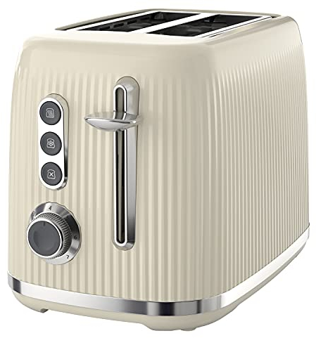 Breville Mutiger 2-Scheiben-Toaster Vanille-Creme mit hohen und breiten Schlitzen | Creme und Chrom Silber [VTR003