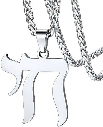 FaithHeart Hebreiska chai-halsband, herr och dam, hebreiska judiska hängsmycken, rostfritt stål/guld/svart med kedja, 55 + 5 cm, anpassningsbara judiska smycken för tonårspojkar (presentlåda)