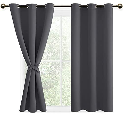 DWCN Vorhang Blickdicht Dunkle Verdunkelungsgardinen mit Ösen 2 Stücke Thermogardine für Wohnzimmer, Schlafzimmer, Gardinen Kurz, Dunkelgrau, 137x117cm(HxB)
