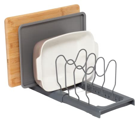simplywire – Expandable Baking Tray and Chopping Board Rack – Pan Lid Storage - Kitchen Cupboard Organiser – Grey