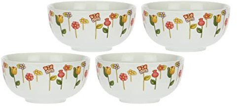 THUN, Set di 4 Ciotole in Porcellana Decorata a Mano con Motivi Floreali, Linea Happy Country, 20 cm