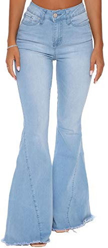 CutieLove Women's Bell Bottom Flare Jeans Mid Rise Destroyed Denim Pants B-Light Blue