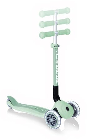 GLOBBER JUNIOR Foldable Lights ECO - Tretroller, 120/80 mm, ABEC 9, 3-rädrig, LED-Leuchtrollen, Pistazie