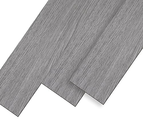 UISEBRT PVC-golvbeläggning, självhäftande kakelplattor, vinylgolv med träutseende, 91,44 x 15,24 x 0,2 cm, 36 stycken för cirka 5 m², dekorativa golvplattor för kök, vardagsrum och balkong (grå)
