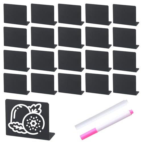 20 Stk Mini Tafeln, Schwarz Kleine Schiefertafel zum Beschriften, Mini Kreidetafel Schilder, Kunststoff Preisschilder Aufsteller, als Tischkarten Platzkarte für Buffet Café Party
