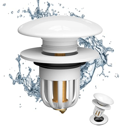 GIOVARA Pop up Abflussstopfen, Keramik Waschbeckenstöpsel mit Abflusssieb, Vollkupfer-Hüpfkern Spülbeckenstöpsel für Waschbeckenstöpsel für Badezimmer und Küche für 34–40 mm