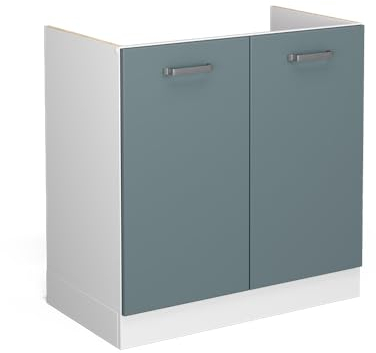 Vicco Spülenunterschrank R-Line, Blau-Grau/Weiß, 80 cm ohne Arbeitsplatte