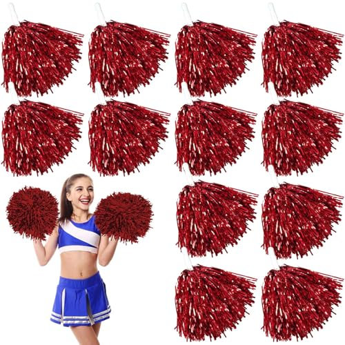 Leikurvo 12 Stücke Cheerleading Pom Poms: Sport Pompons Cheers Ball Pompoms Cheerleader Pompons für Sportveranstaltungen Ballspiele Tänze Karnevalspartys Verwendet, Rot