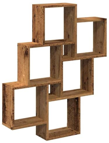 vidaXL Vägghylla kubformad åldrat trä 78x15x93 cm konstruerat trä, väggförvaring, kubhylla, bokhylla, förvaringshylla, kubhyllor, bokhyllor