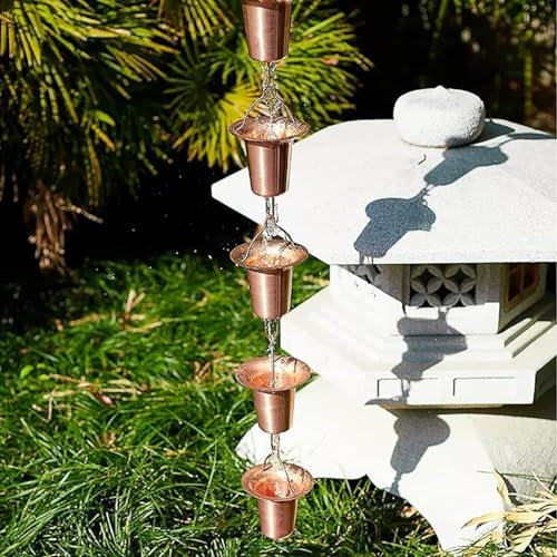 Rain Chain Copper Rain Catcher Chain/Rain Collector Cups, Replace Gutter Downspout & Divert Water from Eaves(Style1,300cm (118 1/8))