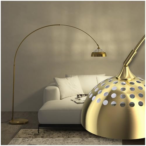 tectake® Bogenleuchte, Stehlampe Wohnzimmer, Esszimmer Lampe, Schirm Lampe hängend, Retro Vintage Optik., Lampe Esszimmer, Esstischlampe, Standlampe Bogenlampe - gold